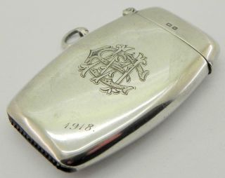 Large Antique Solid Silver Vesta Case,  Birmingham 1909,  By William Hair Haseler.