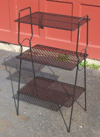 Vintage 3 - Tier Black Metal Wire Stand or Shelf Mid - Century Modern Atomic Retro 2