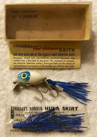 Fishing Lure Fred Arbogast Hula Dancer In Very Rare Blue Head Tackle Crank Bait