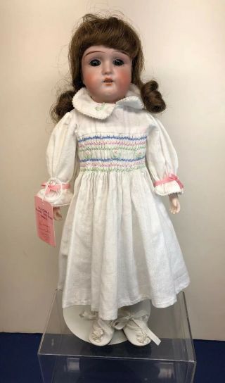 13.  5” Antique Germany Bisque Doll With Cloth Body 14/0 Unbranded Brunette S