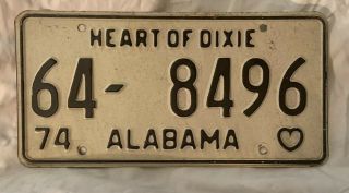 Alabama Vintage License Plate 1974 Heart Of Dixie