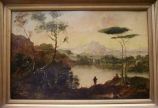 19th Century Antique Grand Tour Capriccio Landscape Oil Painting Tranquil Vista