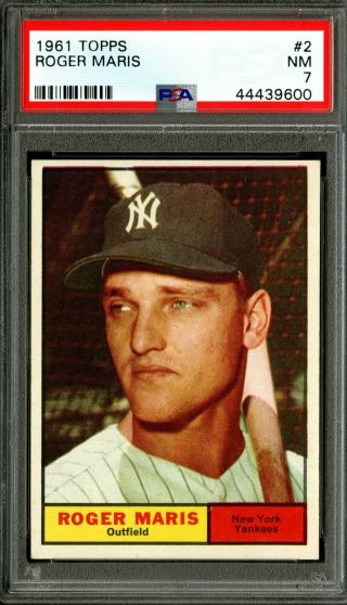 1961 Topps Baseball Card 2 Roger Maris York Yankees - Psa Nm 7 Newly Graded