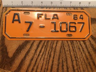 1964 Florida Motorcycle License Plate Vintage Antique Indian 7 1067
