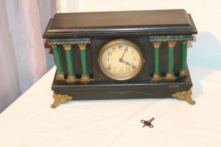 Antique Sessions Black Wood Mantle Clock With 8 Columns