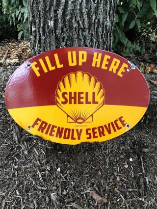 Vintage Marked “1948” Shell Lubrication Porcelain Gas Service Station Pump Sign
