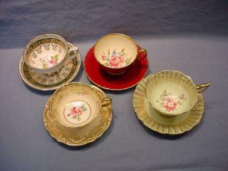 4 English Teacups & Saucers - Paragon,  Aynsley,  Royal Stafford