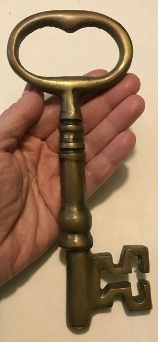 Antique Vintage Large Heavy Solid Brass Skeleton Key 7 - 1/2 " Long