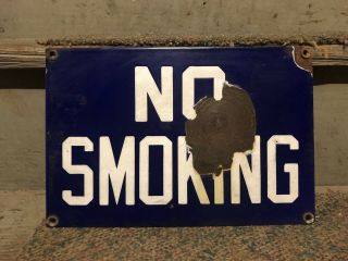 Rare Vintage Antique Cobalt Blue No Smoking Porcelain Gas Oil Station Plate Sign