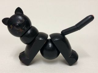 Mcm Articulated Wooden Modernist Black Cat Figure - Walter Bosse / Hagenauer Era