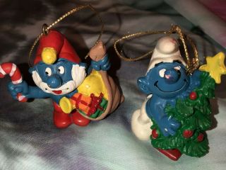 2 Vintage 1981 Peyo Smurf Christmas Tree Hanging Ornaments Papa Ships