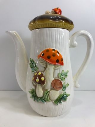 Sears Merry Mushroom Ceramic Tall Coffee Tea Pot Japan 1970 