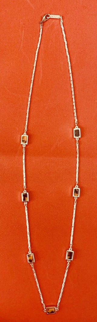 Vintage Signed Napier Silver Tone Necklace Multi Color Rectangular Beads 28”