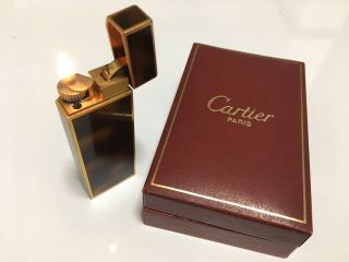Vintage Cartier Gas Lighter Gold Marble Brown Pentagon Swiss Made