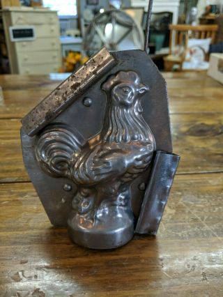 Rare Vintage Standing Rooster Metal Chocolate Mold Usa Antique 256