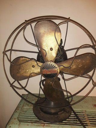 Antique Electric Fan Brass Blade Peerless Vintage Old Great Fine