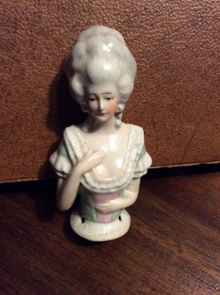 Antique Vintage 4” Porcelain Half Doll Pin Cushion