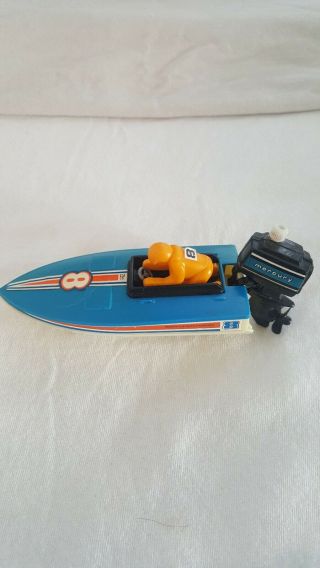 Blue Vintage Mercury Speed Boat 1978 Wind Up Plastic Race W/ Motor Tomy Toys