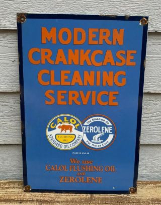 Vintage 1948 Standard Zerolene Oil Crankcase Service Porcelain Gas Pump Sign