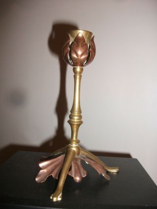 19 C Arts & Crafts Copper Brass Flower Candlestick 7 " Signed W.  A.  S Benson