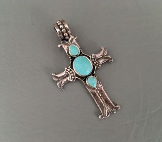 Vintage.  925 Signed Sterling Silver - Turquoise Cross Pendant 9.  60g