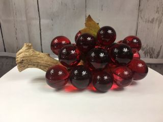 Vintage Hand Blown Glass Grape Bunch Red Luster Iridescent Mid Century Driftwood