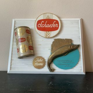 Rare Vintage Schaefer Beer Plastic Display Sign 480 Gold Fishing 9” X 12”