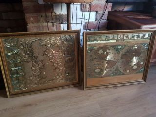 Vintage Framed Gold Foil Blaeu Wall Maps Of Old And World And Great Britain