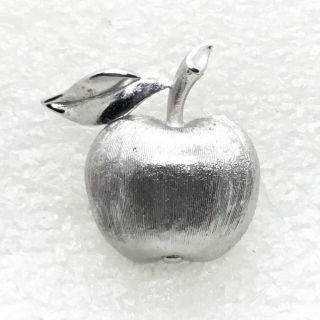 Signed Trifari Vintage Apple Brooch Pin Silver Tone Fruit Costume Jewelry