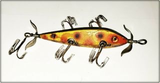 Tough Vintage Heddon 00 Dowagiac 5 Hook Underwater Minnow Lure Yellow Spotted