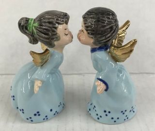 Vintage Napco Kissing Angels Boy Girl Figurines K2402 Blue Gowns