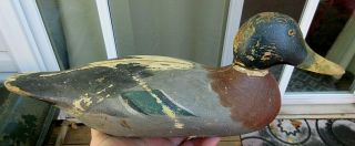 Vintage Paint Mason Or Hayes Drake Mallard Duck Decoy For Restoration