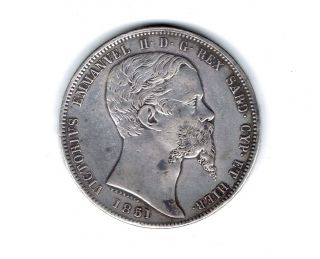 Antique Coin Italian States Sardinia 1851 - P 5 Lire Silver