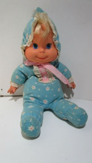 Vintage 1970 Talking Mattel Baby Beans Doll In Flower Blue Outfit 13 "