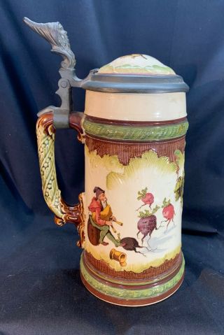 Antique Villeroy & Boch Mettlach Stein 2184 967 Dancing Gnomes And Radishes