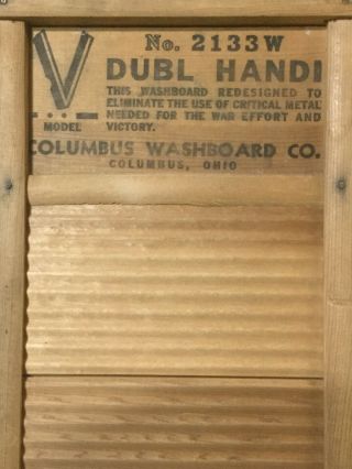 Vintage Ww2 Model V Dubl Handi Wood Wash Board Columbus Washboard Co War Effort