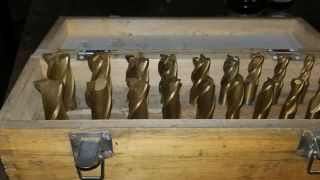 Vintage Antique Drill Milling Bits (19) In Wooden Box