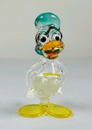 Vintage Hand Blown/spun Glass Donald Duck Figurine Miniature Cute 1.  75 " Euc