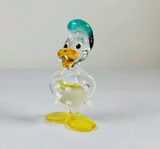 Vintage Hand Blown/Spun Glass Donald Duck Figurine Miniature Cute 1.  75 