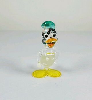 Vintage Hand Blown/Spun Glass Donald Duck Figurine Miniature Cute 1.  75 