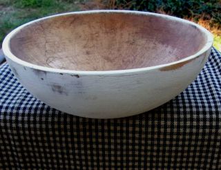 Old White Vintage Small Wooden Bread Dough Bowl Primitive Distressed