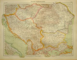 1923 Map Danube States Romania Bulgaria Albania Yugoslavia Hungary