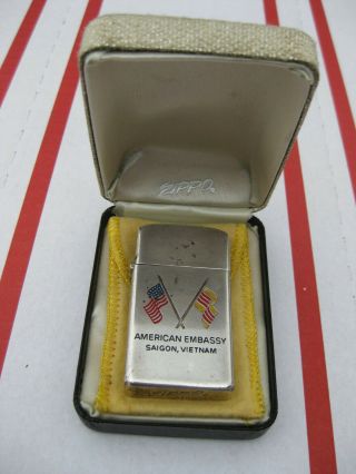 Vintage Zippo Lighter American Embassy Saigon Vietnam 1965 Sterling Silver /case