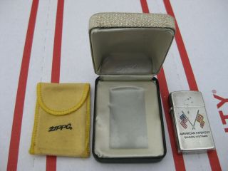 Vintage ZIPPO Lighter American Embassy Saigon Vietnam 1965 Sterling Silver /Case 2