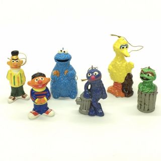 6 Vintage Sesame Street Muppets Plaster Christmas Ornaments 1977 Korea