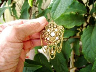 Stunning Vintage Signed Florenza Draped Pin/brooch Gold Tone W/opaque Pearls