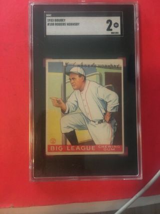 1933 Goudey Big League Chewing Gum Card 188 - Hof Rogers Hornsby Graded Sgc - 2