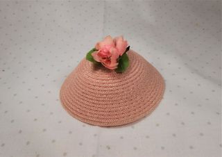 Rare Vintage Madame Alexander Cissette Pink Straw Hat For Aqua Print O/f