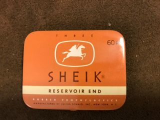 Vintage Sheik Reservoir End Condom Tin Full Schmid York