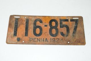 Vintage Antique 1924 Pennsylvania Pa License Plate Tag Penna Keystone 116 - 857